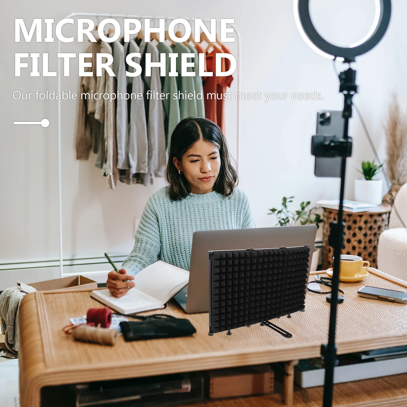 

1Pcs Foldable Microphone Noise Reduction Shield Portable 3-Panel Filter Adjustable Pop Filter Recording Equipment