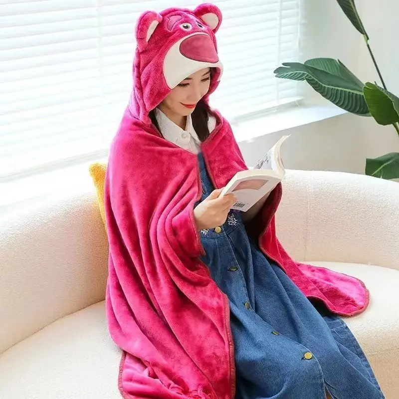 Disney Lotso Winnie the Pooh Stitch Cute Creative Cartoon Pattern Print Fashion Cloak Cape Air Conditioner Nap Hooded Blanket