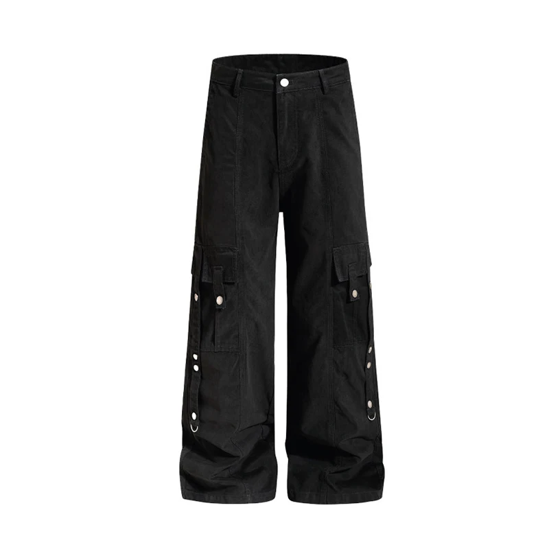 LUZHEN 2026 New Trendy Multi Buttoned Decorate Ribbon Patchwork Pockets Cargo Pants Men's Handsome Solid Color Trousers JY8766