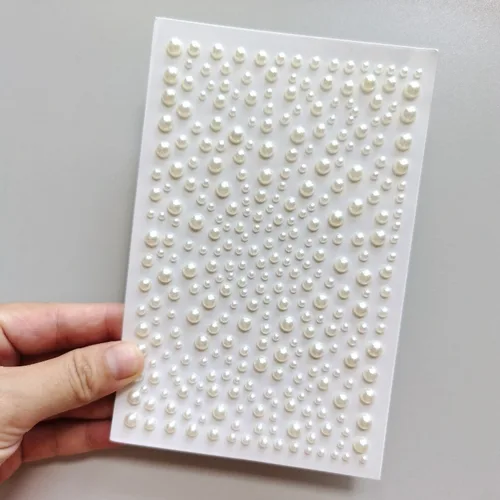Imagen 2 del producto 2 uds pegatina de perlas autoadhesiva, pegatina de perlas con parte posterior plana blanca maquillaje arte de uñas teléfono móvil decoración DIY decoración de álbum