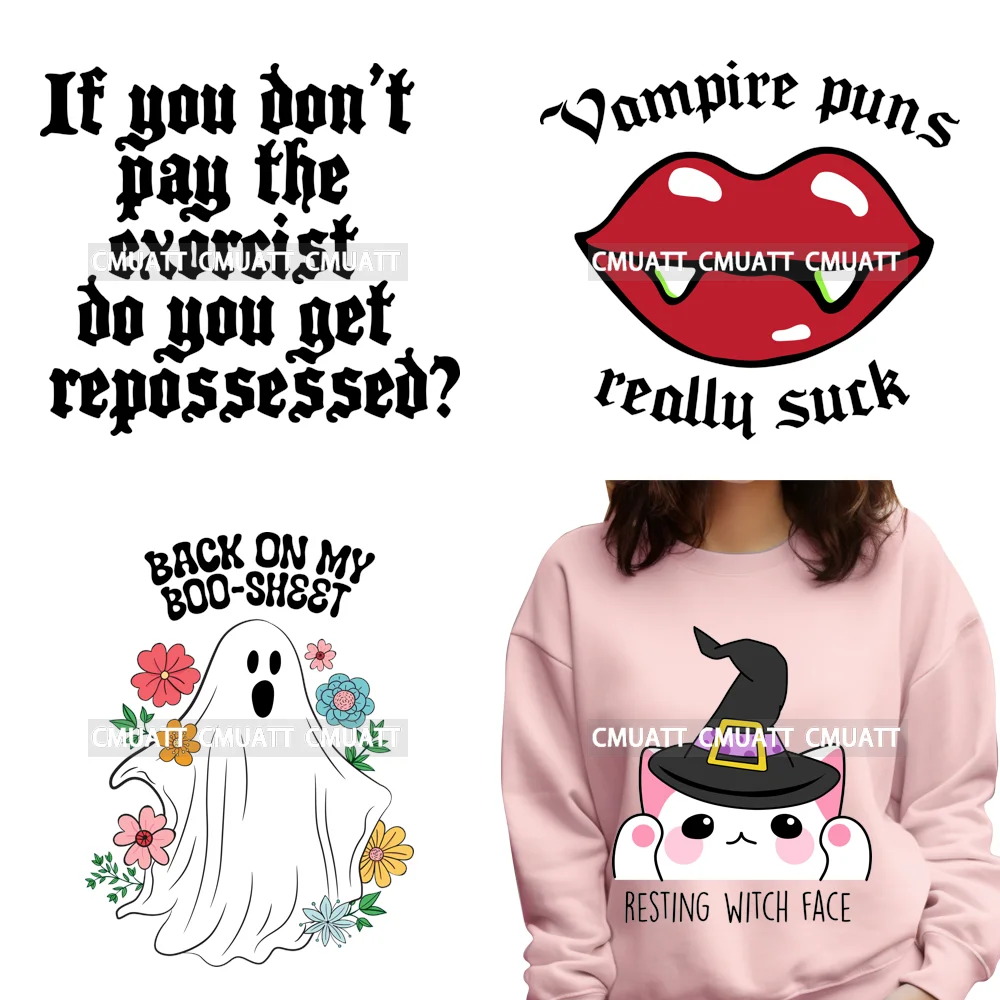 

Funny Back On My Boo Sheet Ghost Sarcastic Halloween Printing Iron on DTF Washable Transfers Stickers Ready to Press for Textile