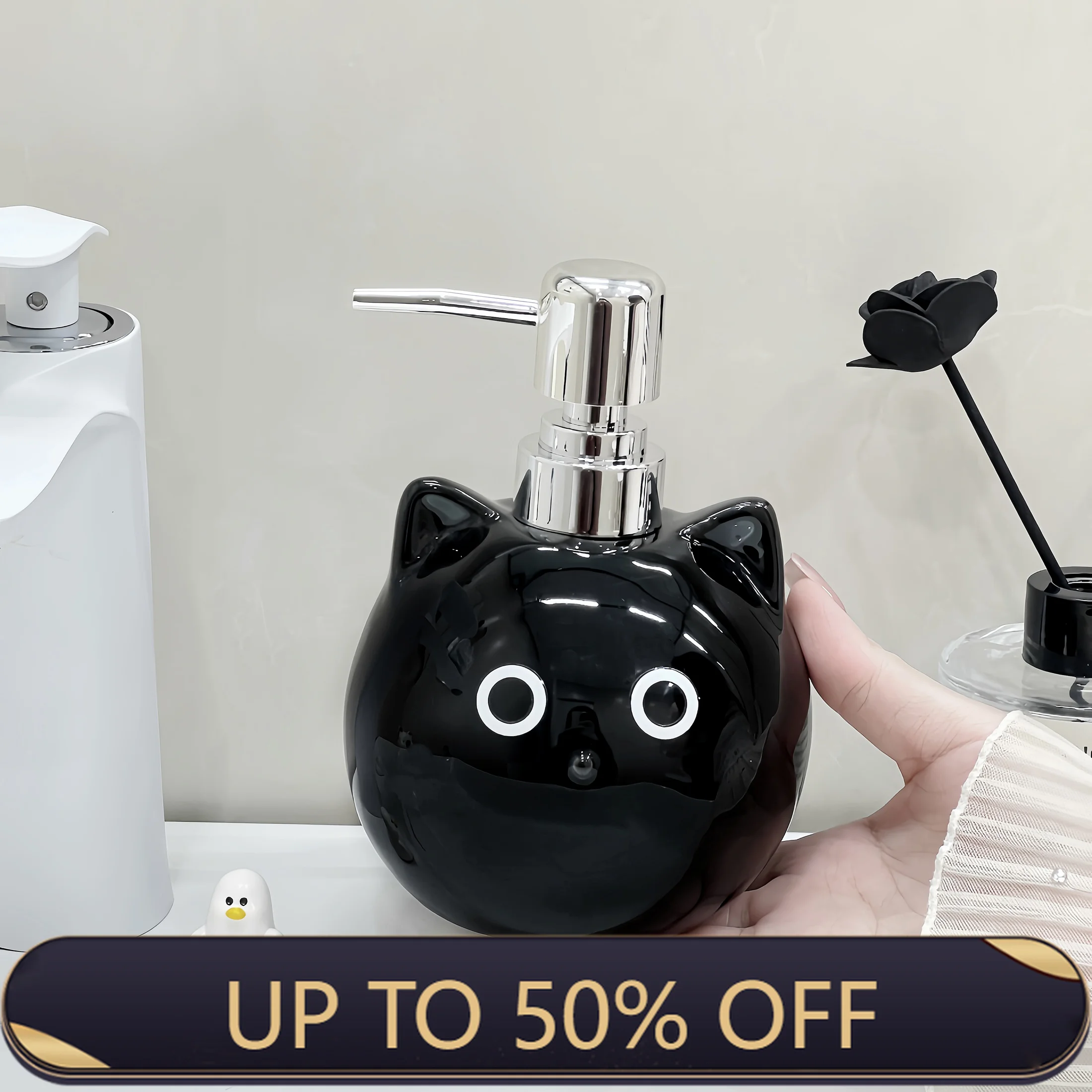 Black Cat Creative Press Type Lotion Bottle Ceramic Hand Sanitizer Bottle Shower Gel Shampoo Bottle Bathroom Accessories