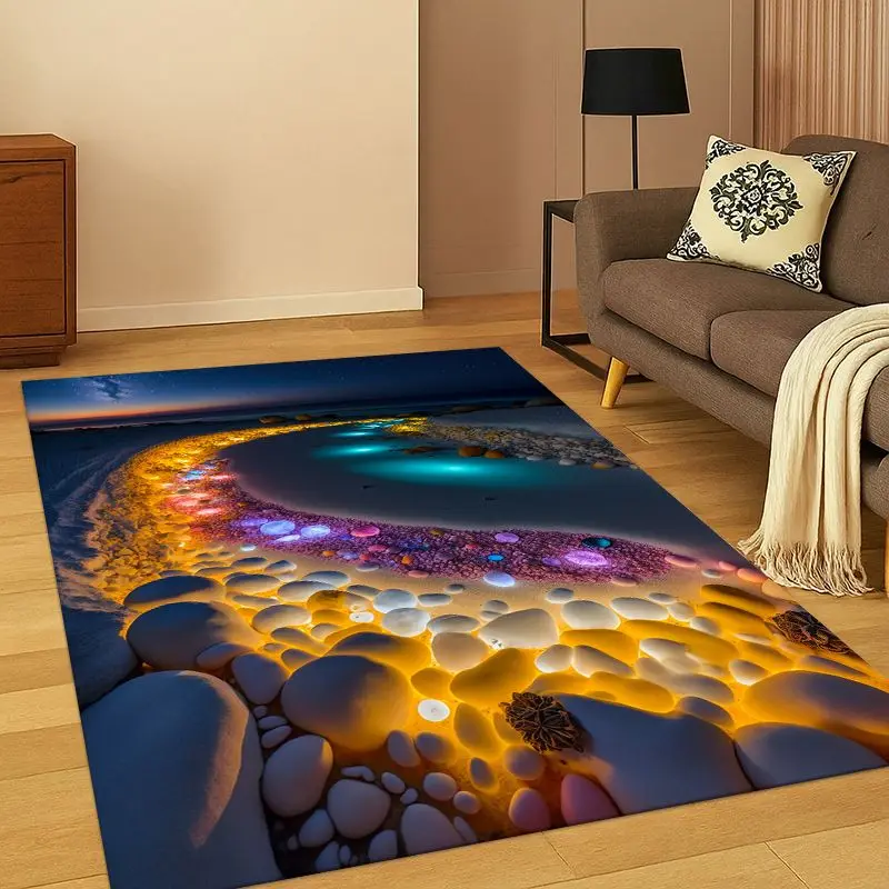 Colorful Pebble rainbow Cobblestone Stone Carpet Rug for Bedroom Living Room Sofa Playroom Doormat Home Decor,Area Rug Non-slip
