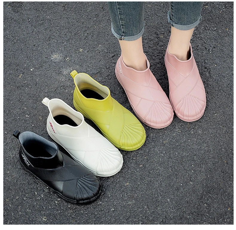 

​Women's Scallop-Toe Rain Boots with Cross-Weave Texture Deep Tread Grip Flex-Fit Cuff for Urban Commuting and Jeans Styling