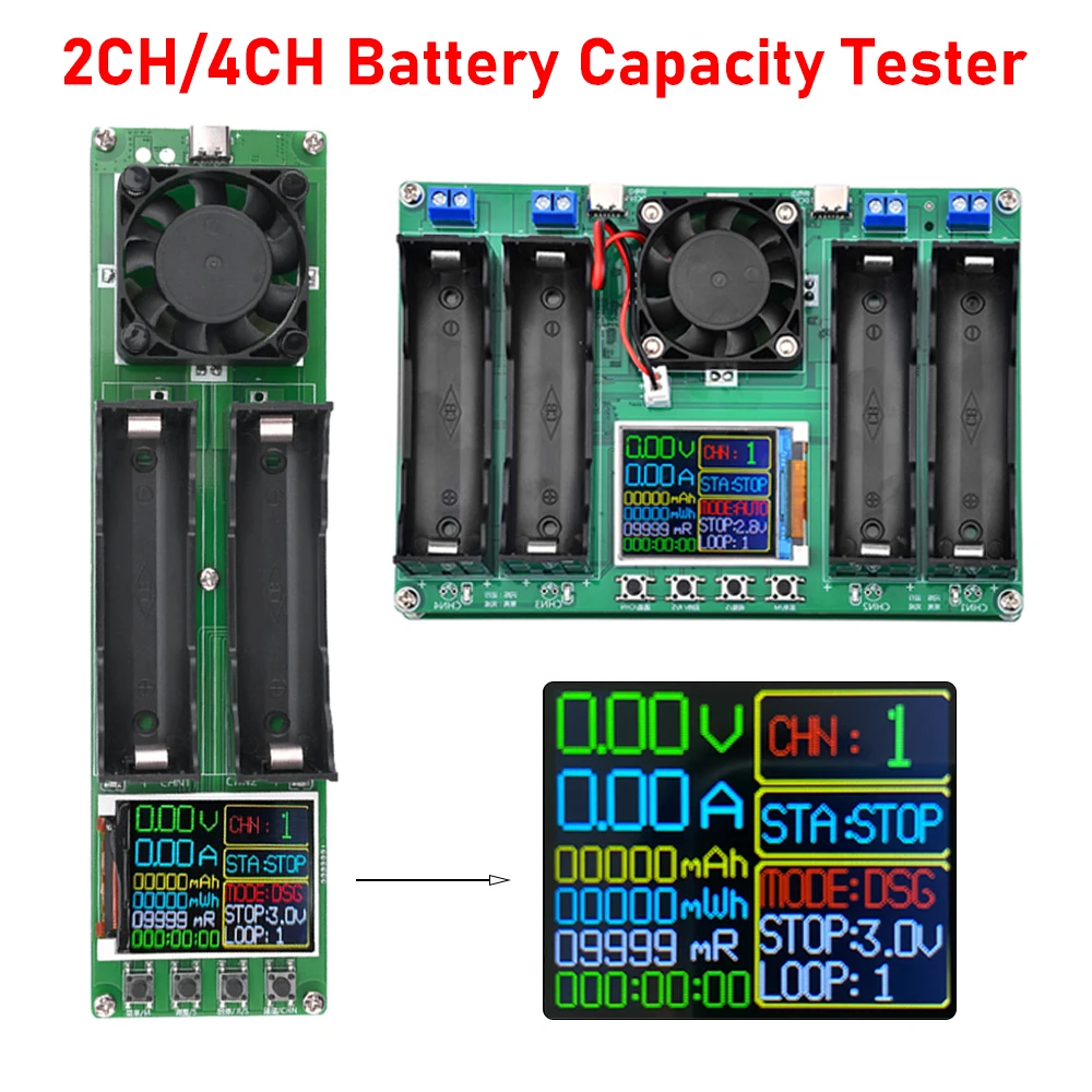 18650 Lithium Battery Capacity Tester 2/4CH Automatic Internal Resistance Tester Battery Power Detector Module Type-C Interfac