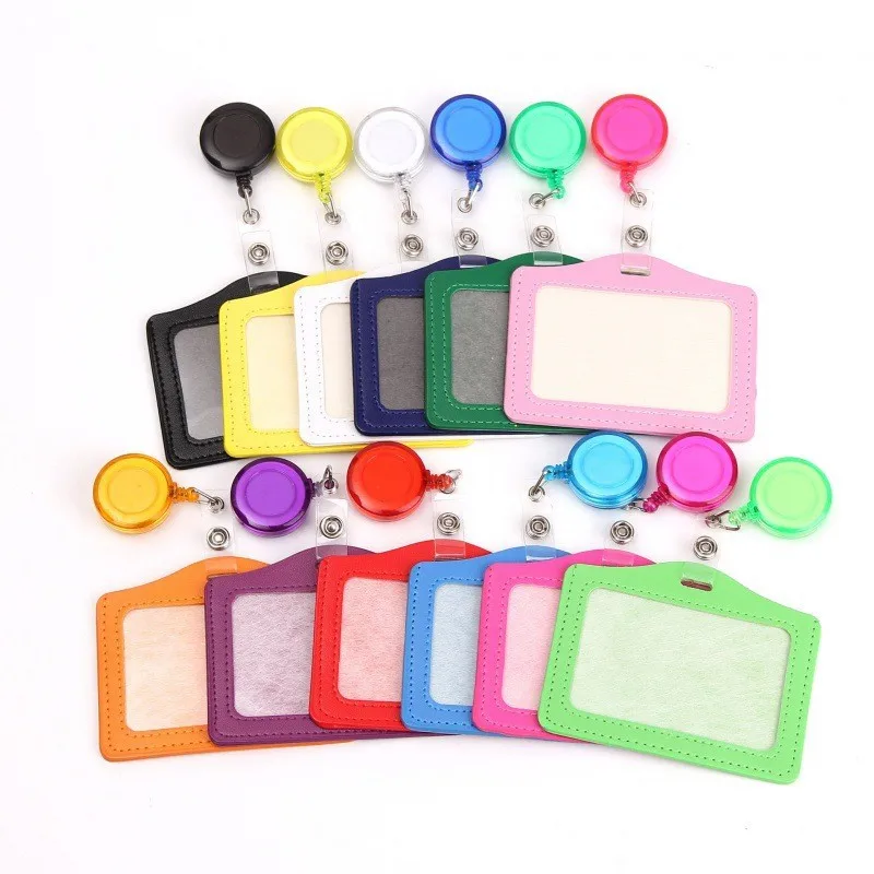 Horizontal Vertical Cards Sleeves Credit Card Holder ID Card Holder Badge Holder Card Cover Bus Cards Case with Retractable Reel