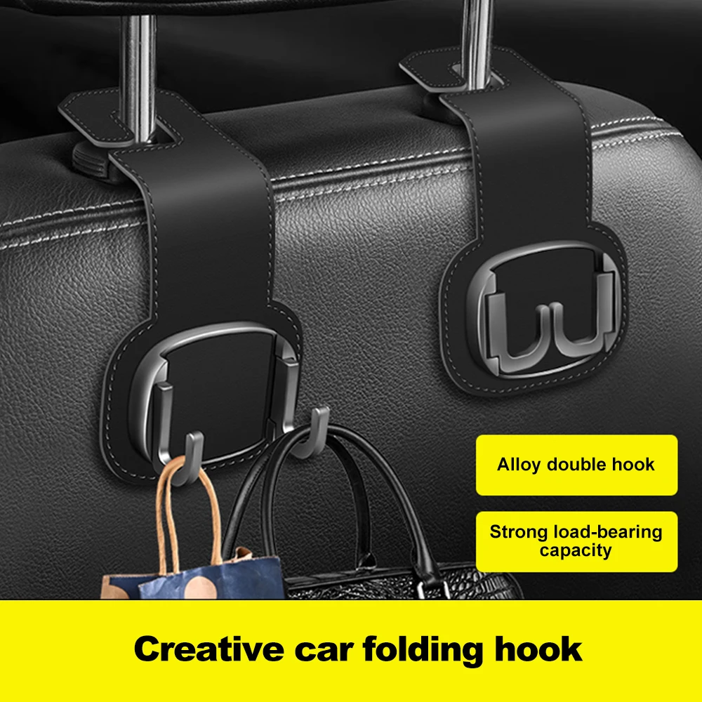 Durable Foldable Car Hook Leather Suede Auto Back Seat Seat Back Hook Convenient Portable Seat Hanger Car Accessories