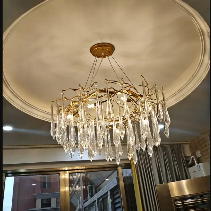 Italy light luxury crystal lamp, living room, creative personality, dining room, bar table, long crystal chandelier