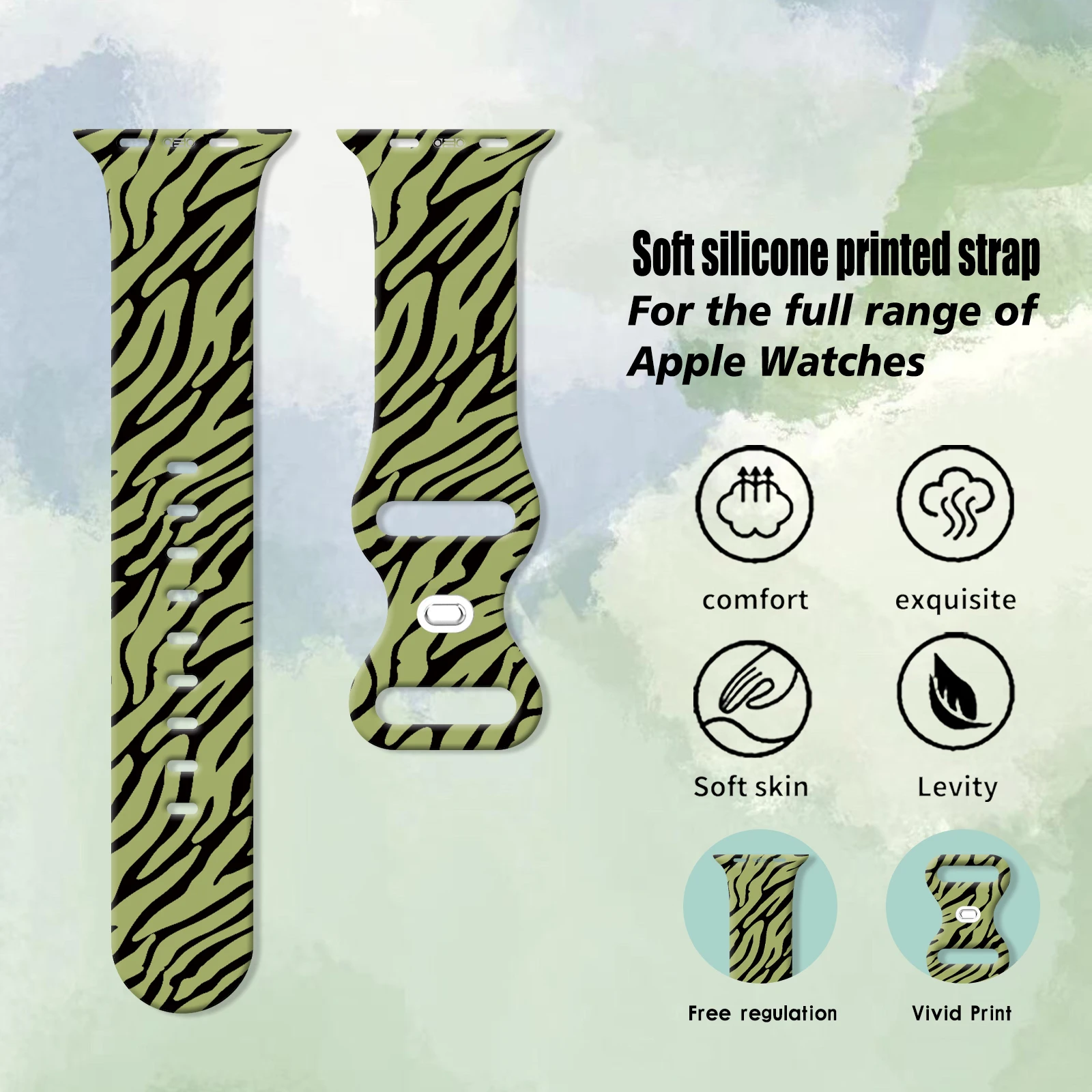 Zebra Streep Bedrukte Band Voor Apple Watch 10 9 8 7 Siliconen Band Vervangbare Armband Voor Iwatch 45Mm 44Mm 42Mm 40Mm Horlogeband