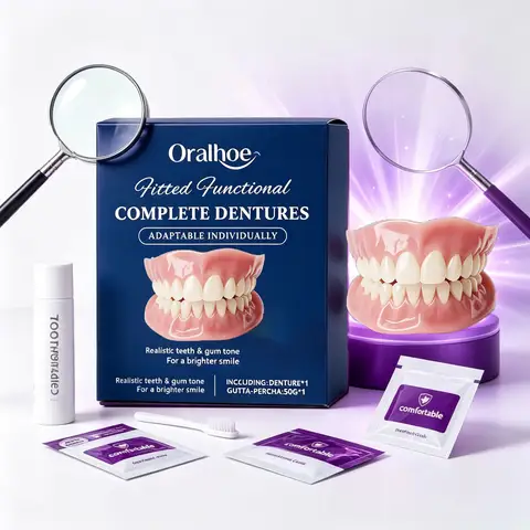 Adult Full Set Silicone Fake Teeth Upper & Lower Dentures Soft Comfort Fit Natural Smile Oral Beauty Accessorie denture cleaning