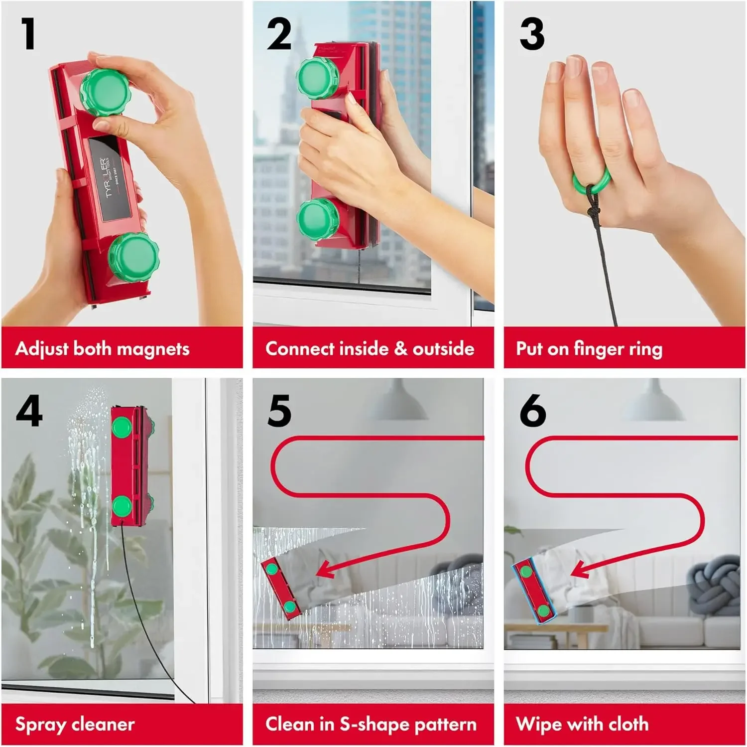 Herramienta limpiadora de ventanas magnética |   The Glider D4 Herramienta limpiadora de ventanas exteriores de doble cara para ventanas de 0,08"-1,6" de grosor, ajustable