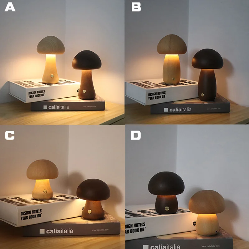 Imagem -02 - Led Wooden Mushroom Night Light Lâmpada de Cabeceira Portátil Regulável com Carregamento Usb Lâmpada de Mesa Cogumelo Bonito para Decoração Doméstica