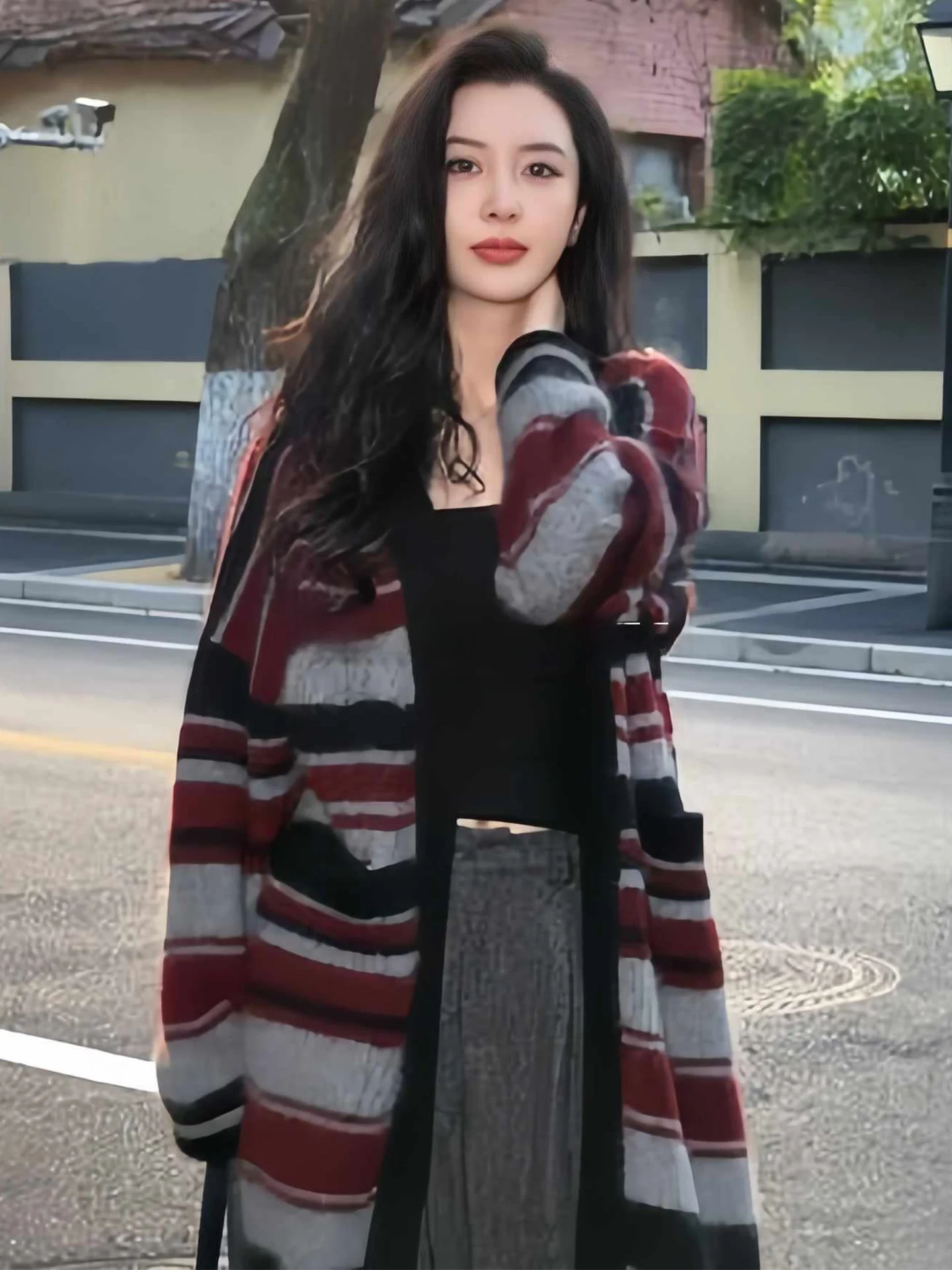 

Женский вязаный кардиган ROUJE KEFSS в полоску, средней длины, осенне-зимний, высококачественный свитер-жакет, повседневный, с завышенной талией