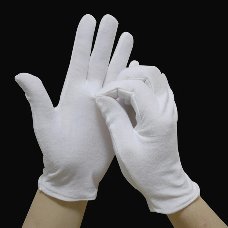 1 Pair Full Finger White Cotton Gloves for Men Women Waiters Drivers Jewelry Workers Mittens Sweat Absorption & Etiquette Wear