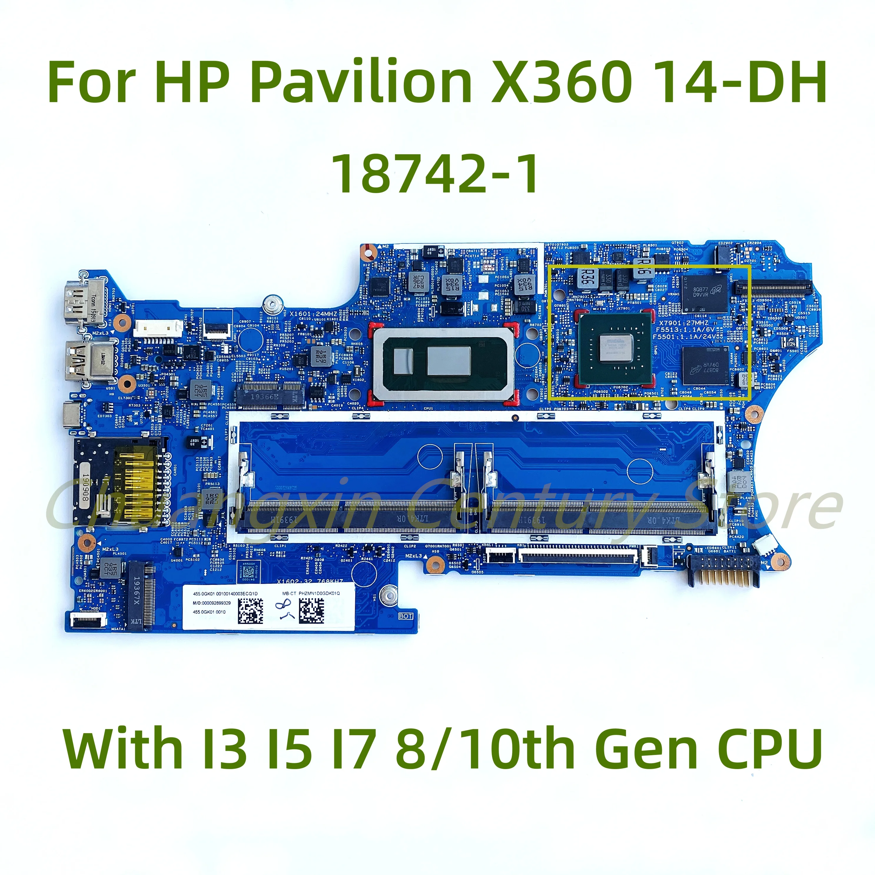 Suitable for HP Pavilion X360 14-DH 14M-DH laptop motherboard 18742-1 with I3 I5 I7-8TH/10TH Gen CPU GPU: 2GB 100% Tested Work