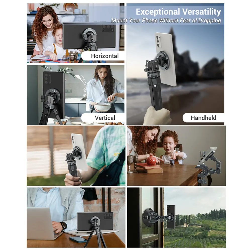 LEAPLIGHT Adaptador de montaje de trípode de teléfono magnético de metal con zapata fría dual 1/4 para MagSafe Iphone Android micrófono trípode soporte fijo