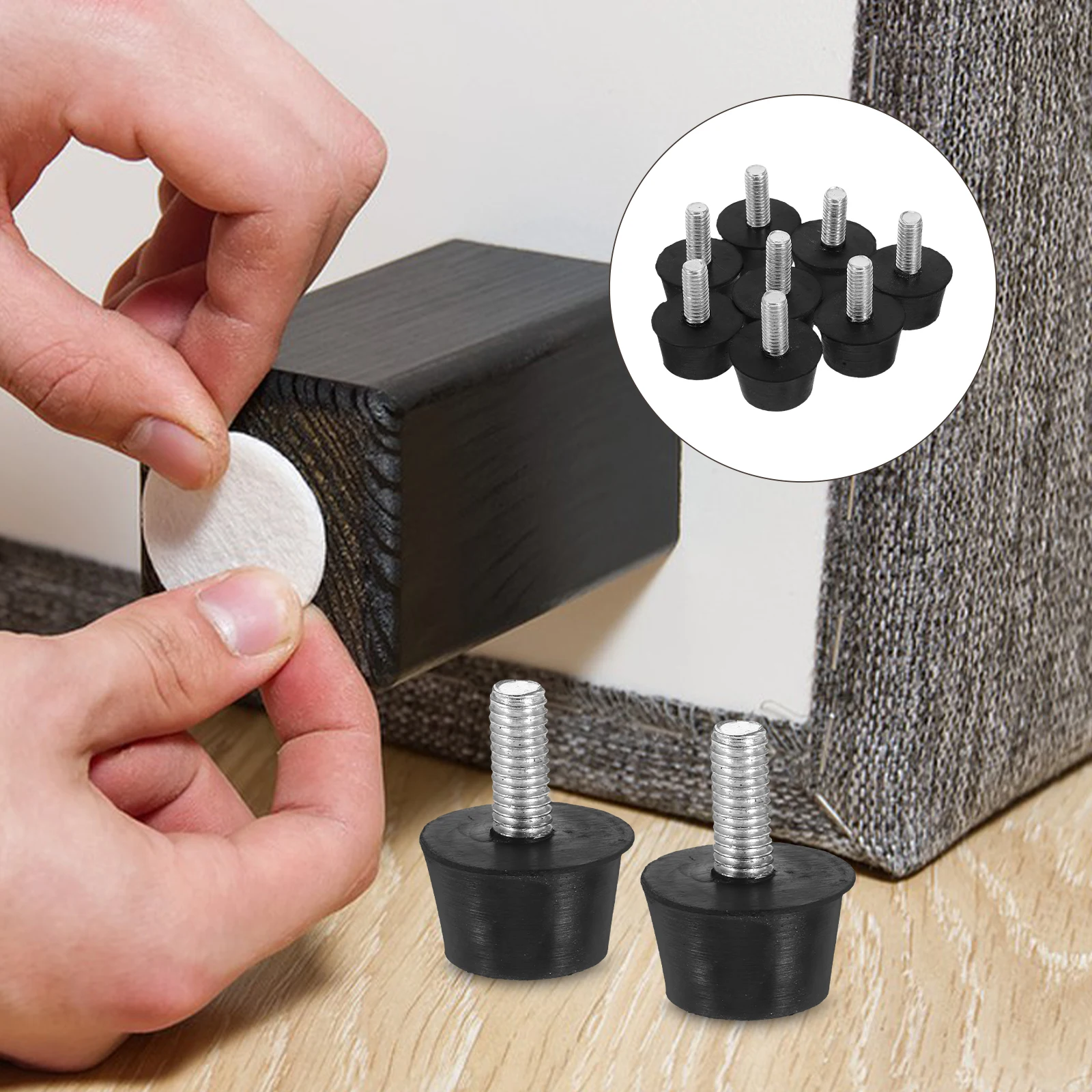 

8pcs Adjustable Rubber Furniture Levelers M6 Screw Thread Floor Stabilizers Anti Slip Table Chair Feet Pads Detachable Washable