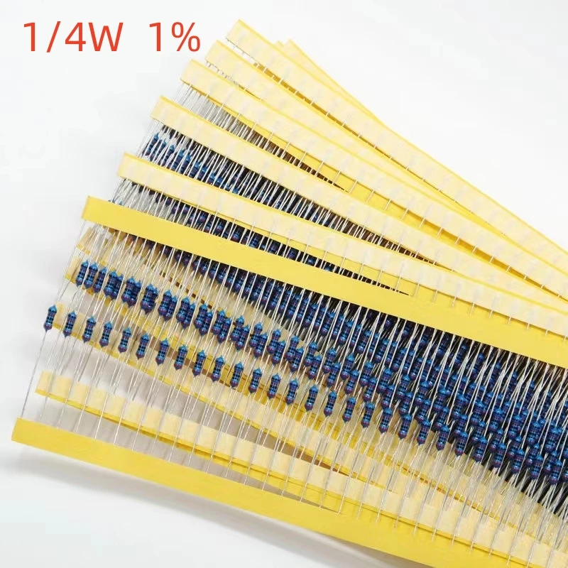 

B 50Pcs/Lot 1/4W 1R~22M 1% Metal film Resistor 100R 220R 1K 1.5K 2.2K 4.7K 10K 22K 47K 100K 100 220 1K5 2K2 4K7 ohm resistance