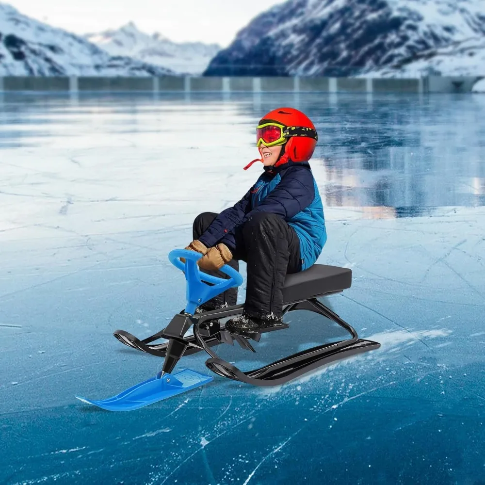 Schneemobil Schlitten Ski mit Lenkrad Doppel bremsen Schneemobil Racer für zwei Kinder oder einen Teenager