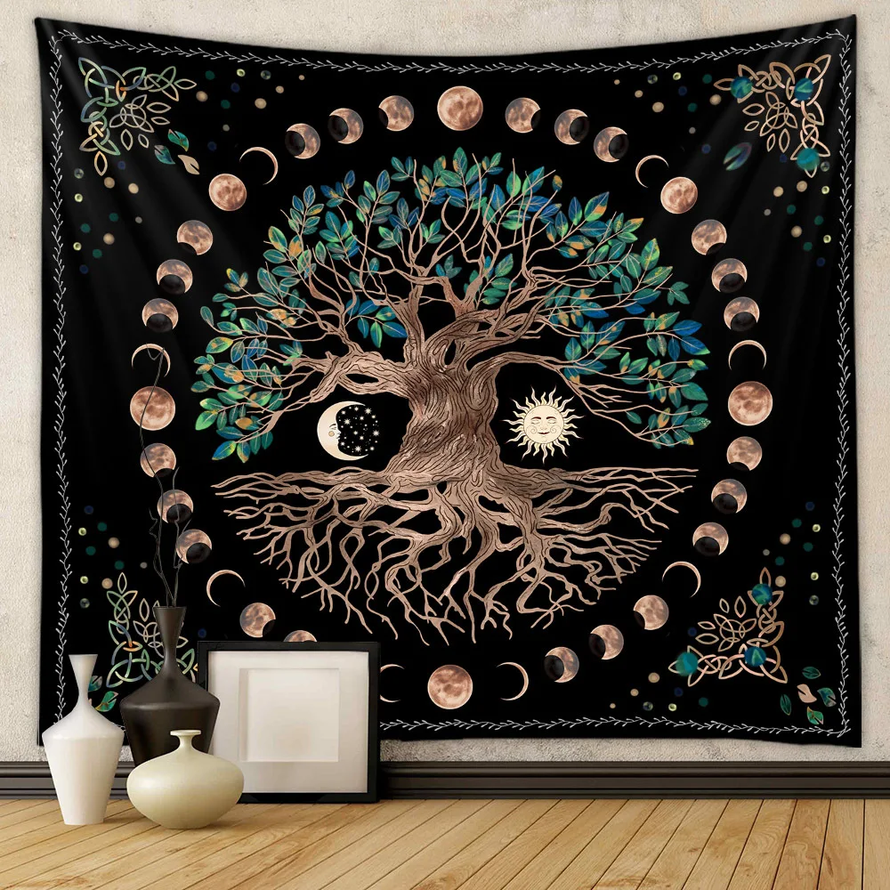 Nature Forest Tree of Life Tapestry Wall Hanging Trippy Mandala Boho Hippie Tapestry for Bedroom Aesthetic Home Room Decor