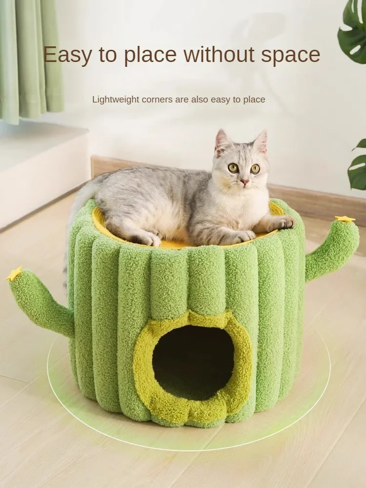 Cat House Cattery Keep Warm in Winter Cattery Cat Scratching Board in One All-season Sleep in The Cat Tunnel Pet Accessories