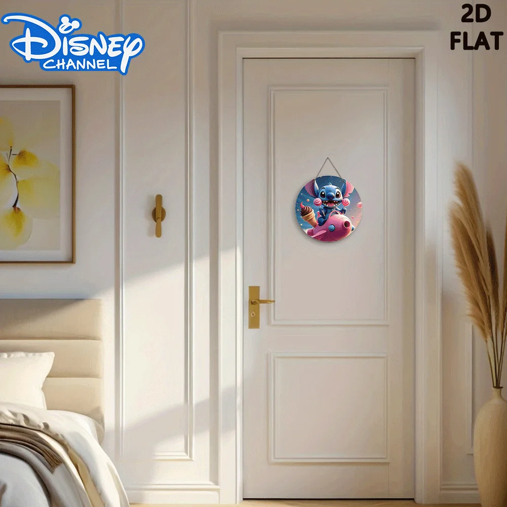 مسطح ثنائي الأبعاد، ديكور منزلي رسمي من ديزني ثنائي الأبعاد - قطعة واحدة من لوحة تعليق الباب الخشبي المستدير (7.87 × 7.87 بوصة)، خشب مع مخروط آيس كريم و