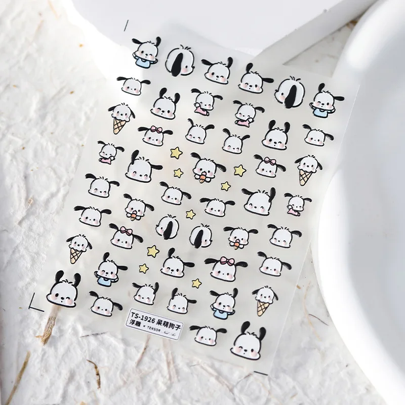 1 Sheet 5D Realistic Relief Lovely Adorkable Little White Dog Adhesive Nail Art Stickers Decals Manicure Ornaments Accessories