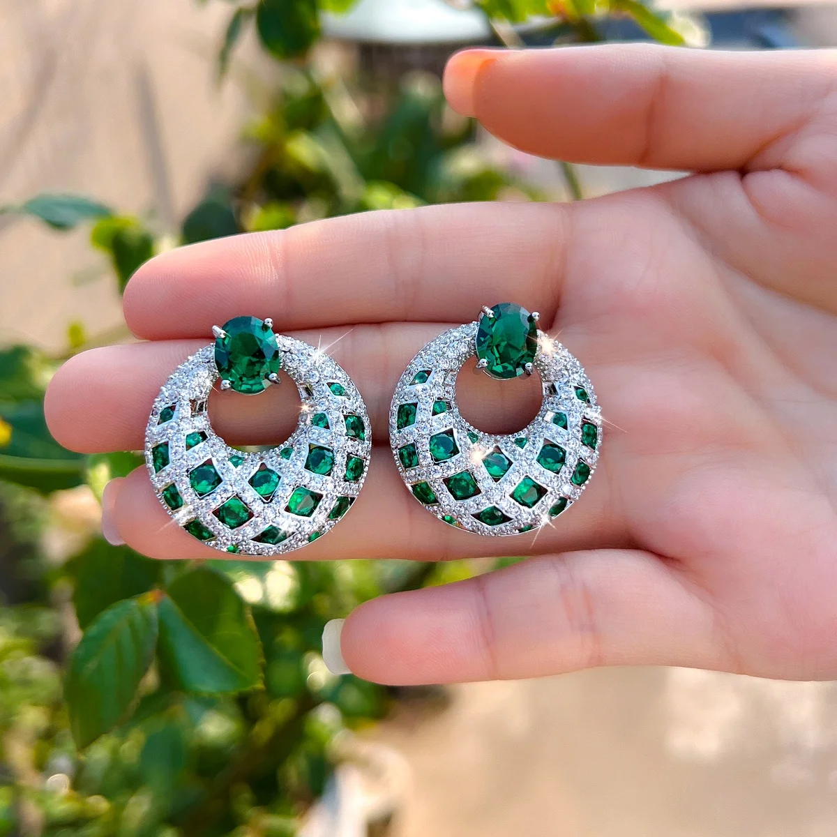 Pera, Nuevos Aretes Largos Redondos con Circonita Cúbica Verde de Moda para Mujer, Regalo de Joyería para el Día de San Valentín, E999