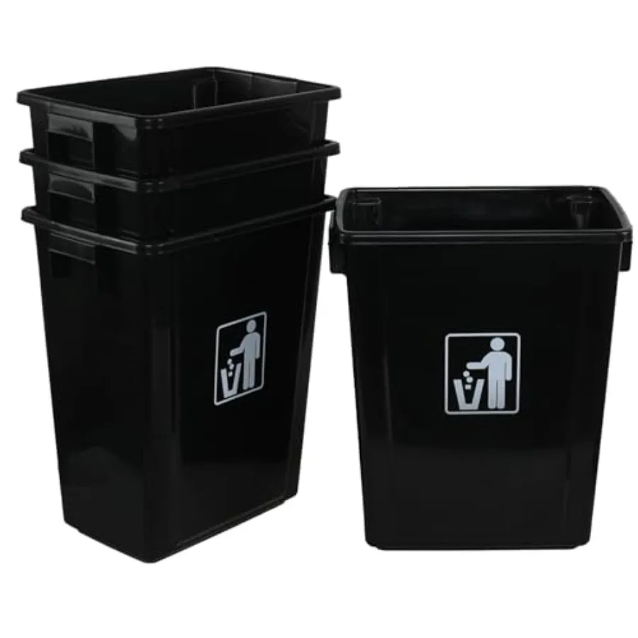 

12 Gallon Plastic Rectangular Garbage Can Open Top Wastebasket for Office Home 15.35W x 10.47D x 18.8H inches 4 Pack Black