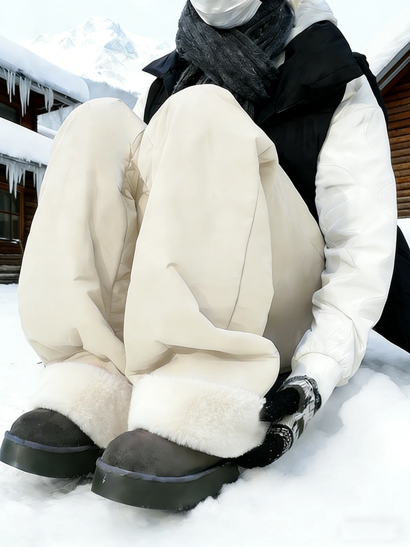 

Тройные бархатные лыжные штаны с кроликом Thiened для мужчин и женщин, зимние теплые хлопковые брюки ниже нуля 40, ℃ Повседневная прямая...