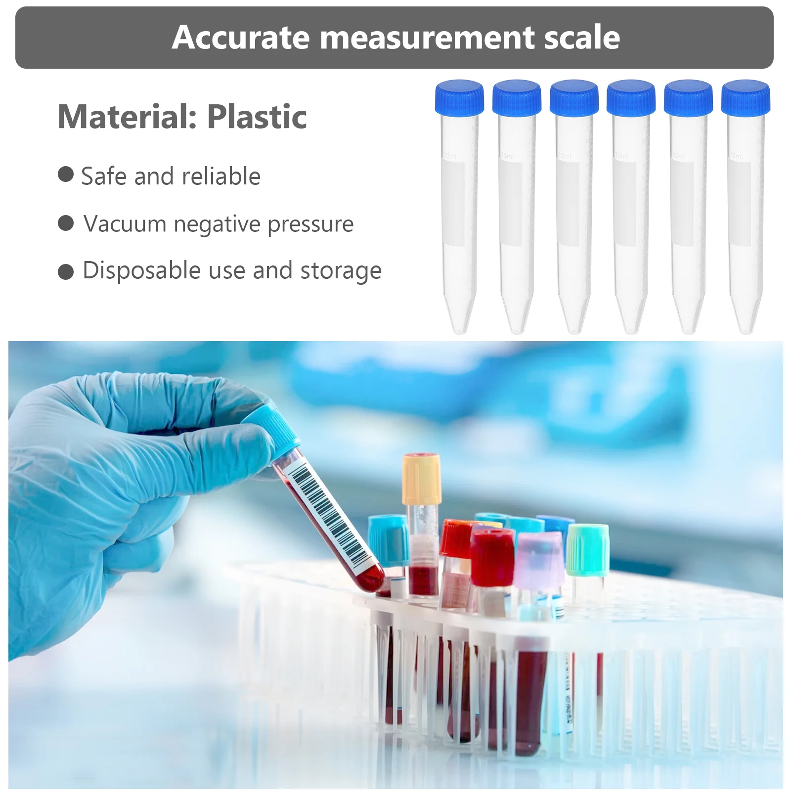 Centrifuge Tube Container, 50 Pack 15ml Test Tubes with for Sample Storage Container,- Leak Pointed Can Laboratory