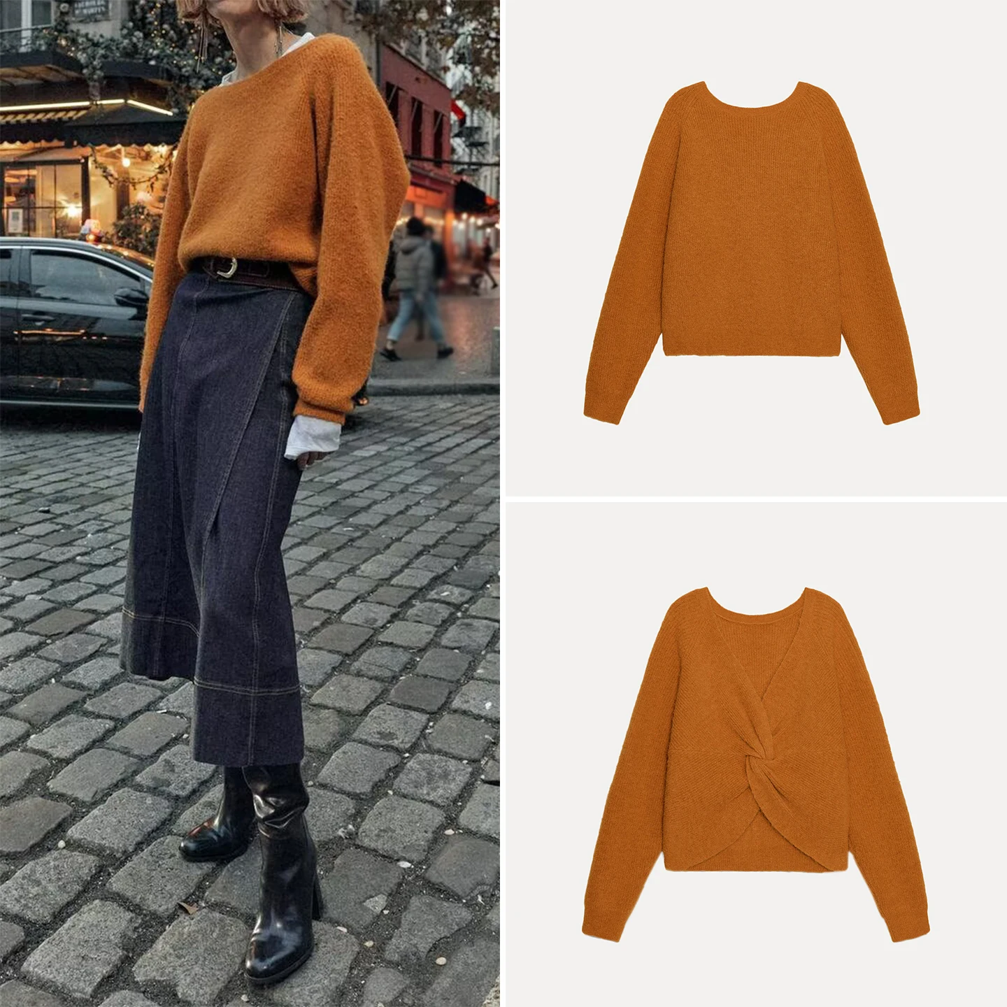 

Осень 2023, женский вязаный длинный све, однотонный топ с узлом Ba, свободный крой, круглый, Ne, стандартной длины, женский трикотаж