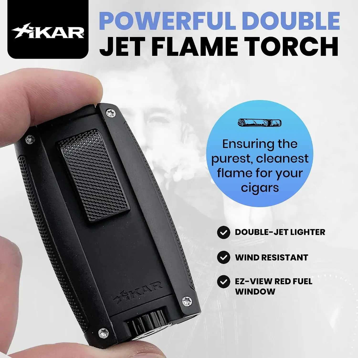 Turismo Double Jet Flame Butane Torch Lighter, Silver | Wind Resistant, Refillable Fuel Tank with EZ-View Window, Adjustable Fla