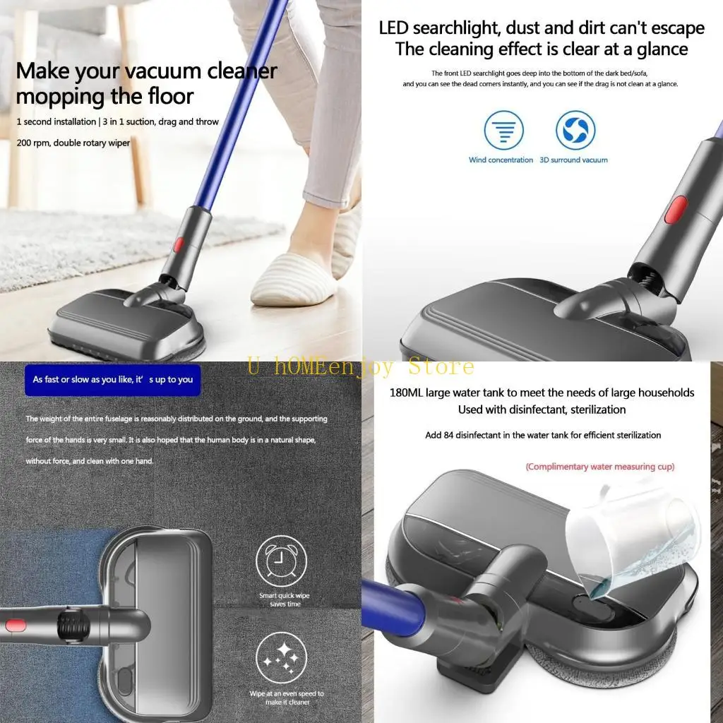 

B0KF Electric Wet Dry Mop for Head with LED Light for V7 V10 Vacuum Cleaner