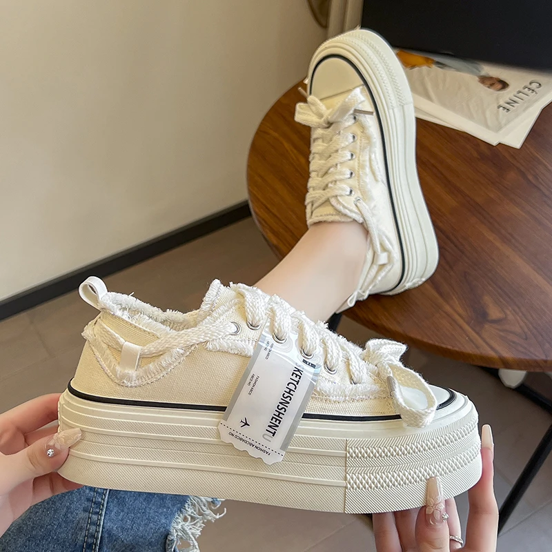 Womens Flat Sneakers New Style Breathable Floral Canvas Shoes Autumn Thick Platform All-match Student Sneakers Zapatillas Mujer