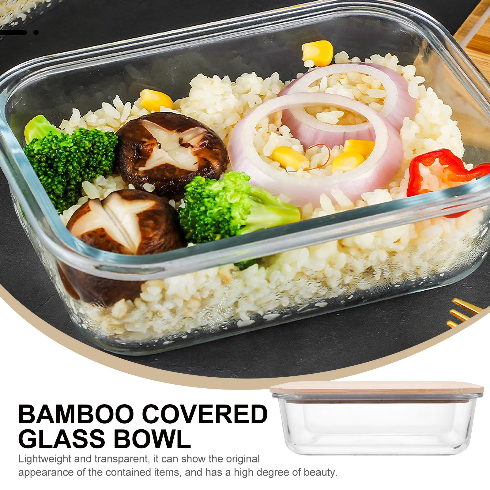 Bamboo Lid Glass Lunch Box Leak Proof Food Container Household Office School Portable Bento Container Lunch Case