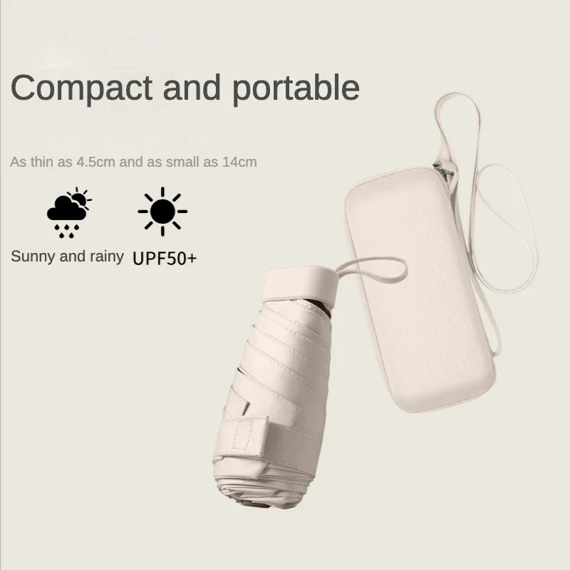 Mini Compact and Portable Capsule Umbrella for Women, Sun Protection, UV Shading, Waterproof, Sunproof, Dual-purpose, 6-fold