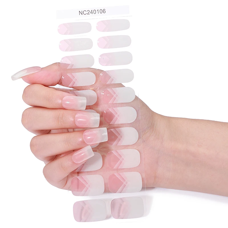 

20Tips Gradient French Semi Cured Gel Nail Strips Solid Color Nail Gel UV Stickers Long Lasting Full Manicure Decoration DIY