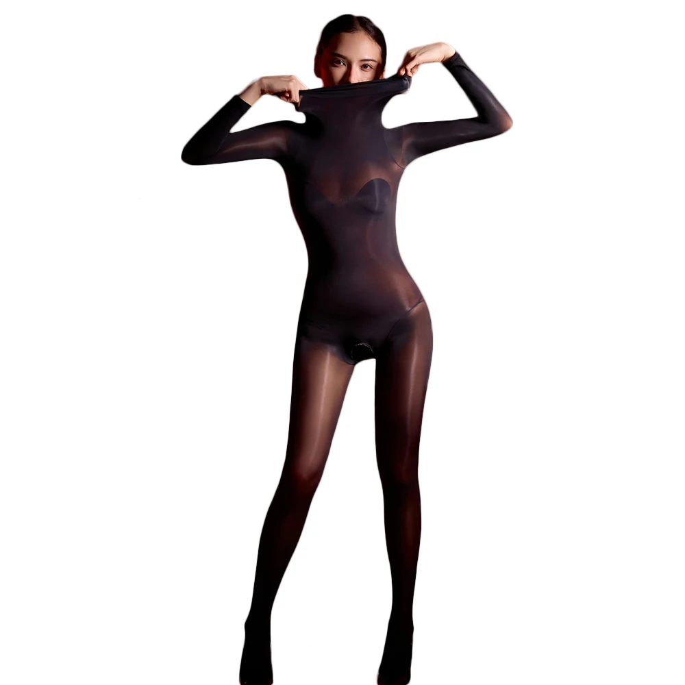 

Sexy Women Cosplay Maid Tights Oil Glossy Elastic Yoga Shapping Bodysuit Sheer See Through Catsuit Jumpsuits Maid Leotard