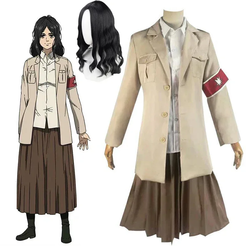 SN88 Attack Shingeki no Kyojin AOT Pieck Finger Cosplay CostumeLong Black wigs Uniform Skirt Outfits Halloween Carnival Suit%#2@