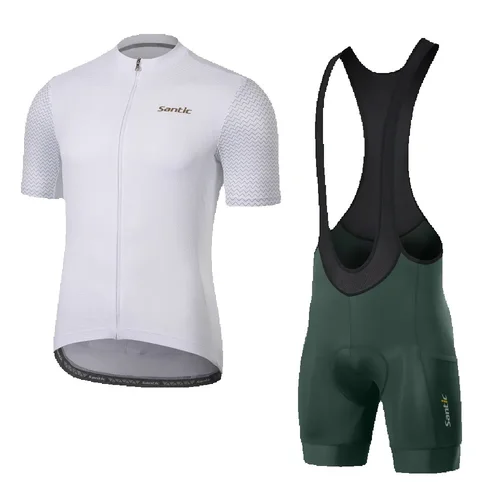 Santic-Conjuntos de ciclismo para hombre, camisetas de ciclismo de montaña, pantalones cortos con pechera, acolchado 4D, deportes de equitación, conjuntos de ropa de secado rápido, talla asiática