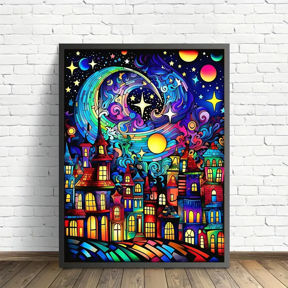 DIY الماس اللوحة النجوم ليلة المدينة نمط ديكور المنزل كامل جولة الماس الفسيفساء يدويا الإبداعية هدية #2