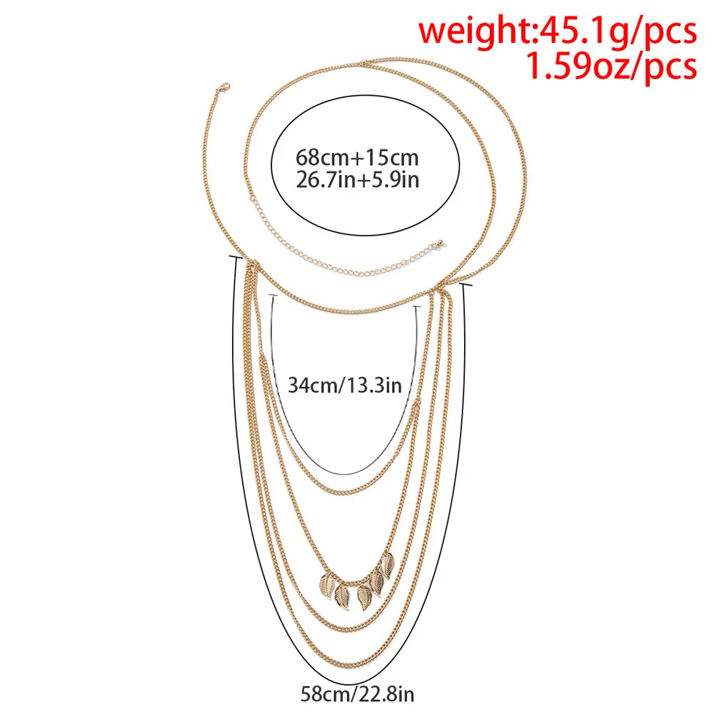 Bohemia Metal Multilayer Tassel Leaf Shoulder Chain Necklace for Women Statement Wedding Metal Body Chain Shoulder Jewelry Gift