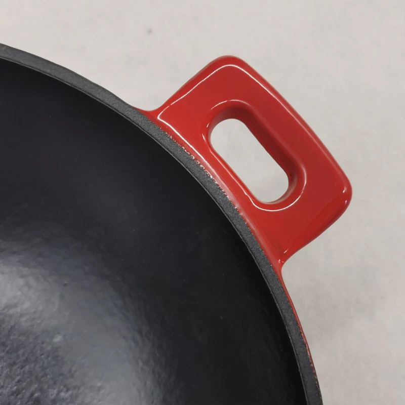 24cm Old-fashioned Enamel Cast Iron Thickened Flat Bottomed Wok Uncoated Nonstick Household Double-handle Small Frying Pan
