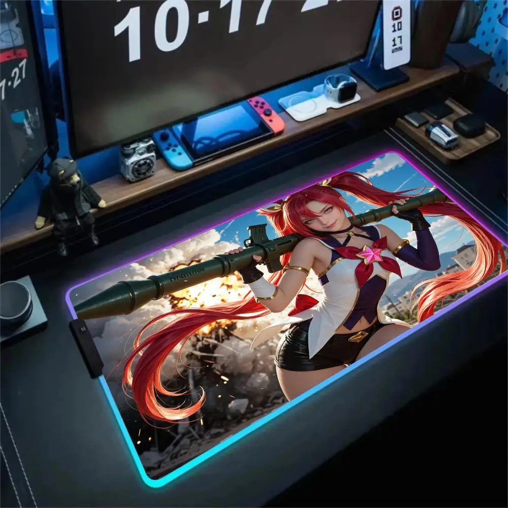 

Коврик для мыши RGB Star Guardian Jinx тема светодиодный светящийся игровой коврик резиновый противоскользящий настольный коврик аксессуары для ПК игровая клавиатура коврик для мыши