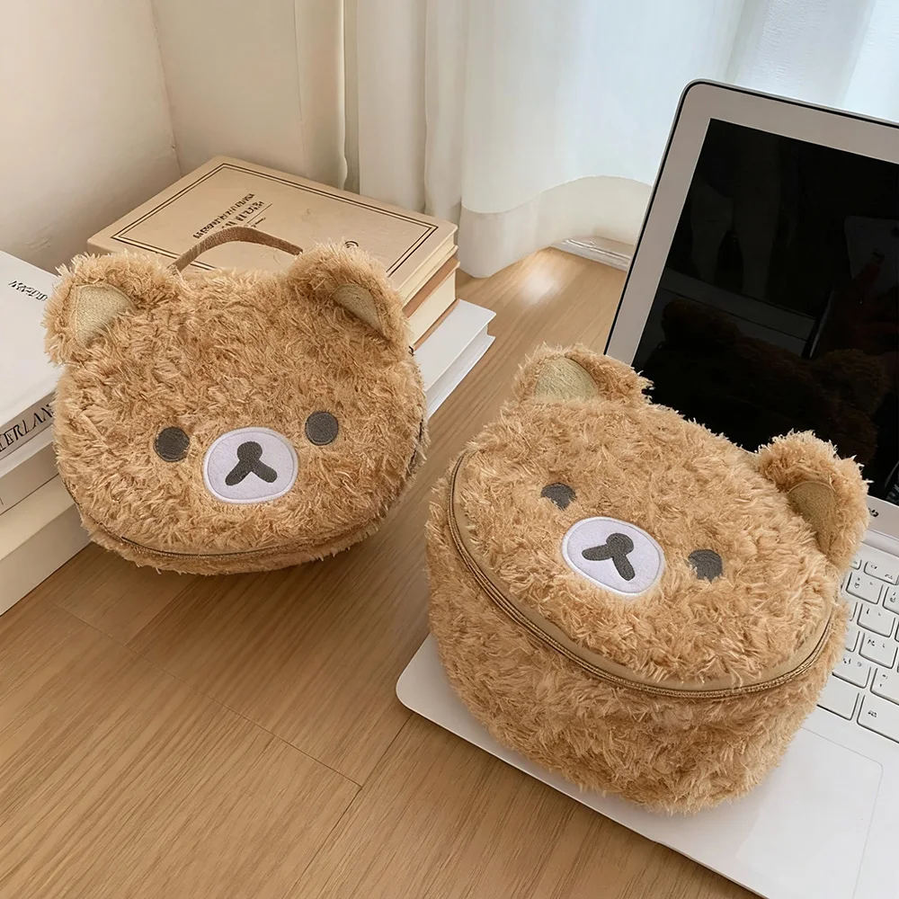 المحمولة القطيفة حقيبة مستحضرات تجميل الكرتون الدب حقيبة مستحضرات التجميل المرأة مجوهرات كيس التخزين سعة كبيرة السفر المنظم الحقيبة