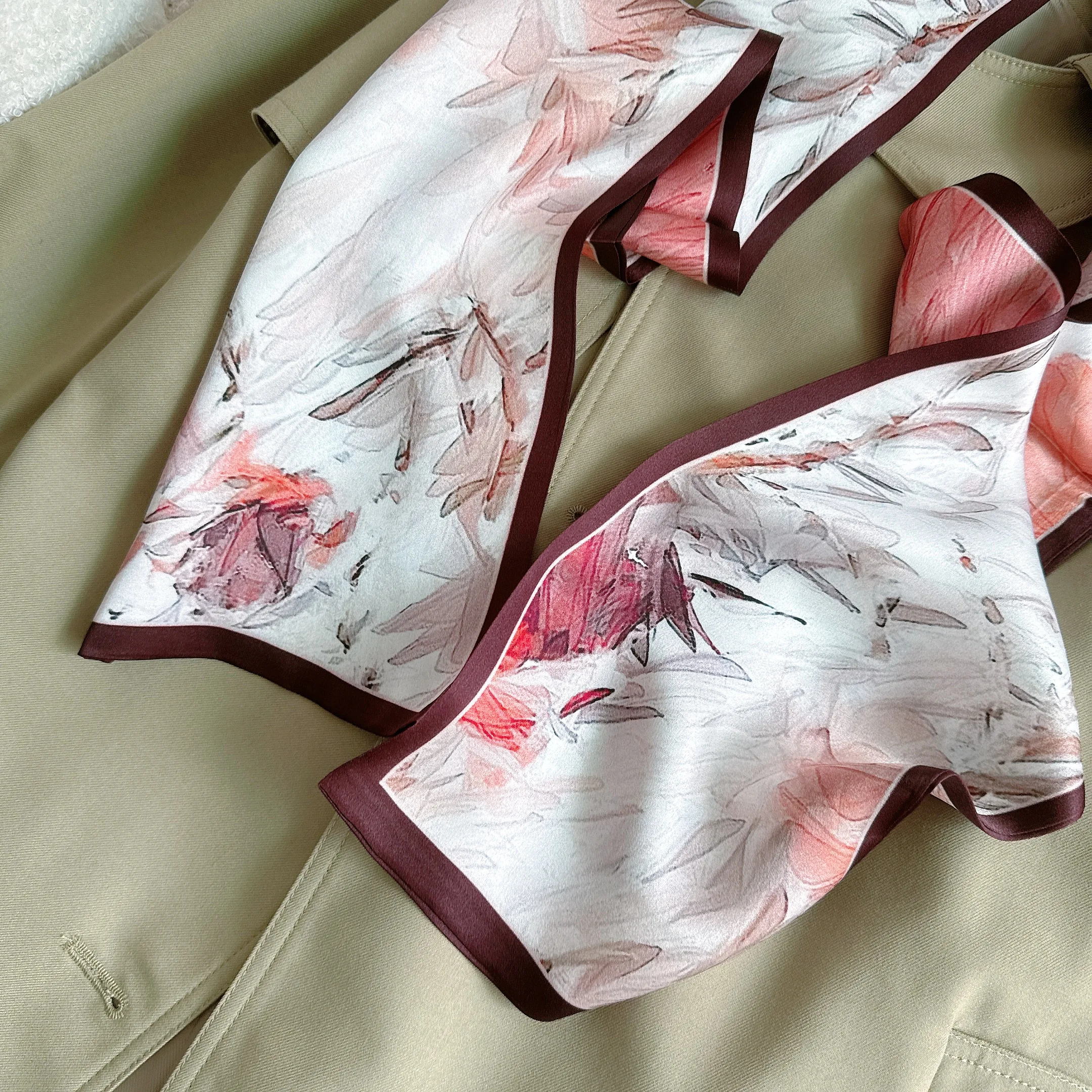 موضة النبيذ الأحمر الحرير وشاح للرقبة الراقية وشاح حريري طويل وضيق 100% الحرير الطبيعي العصابات الشعر للفتيات الشريط للشعر