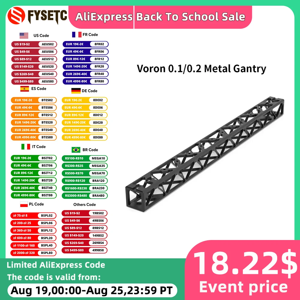 FYSETC Voron 0.1/0.2 CNC Gantry Less Weight hollow out Gantry 3D Printed Parts For Voron 0.2 V0 3D Printer