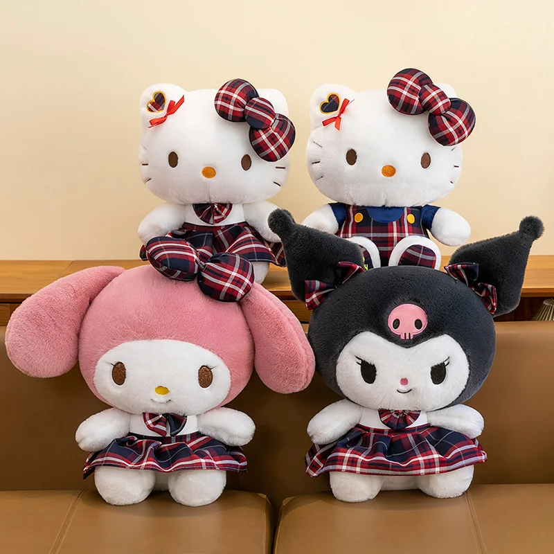 

40cm Sanrio Grid JK Uniform Series Plush Toy Hello Kitty Plushies Kuromi My Melody Soft Filled Doll Home Decoration Pillow Gift