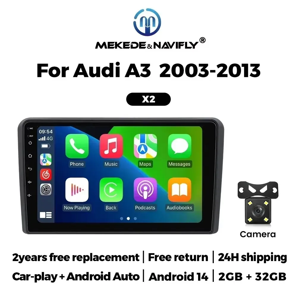 Android 14 Car Radio Stereo for Audi A3 8P 2003-2012 S3 2006-2012 RS3 Support Carplay Auto 2Din FM Multimedia Video Player Audio image 3